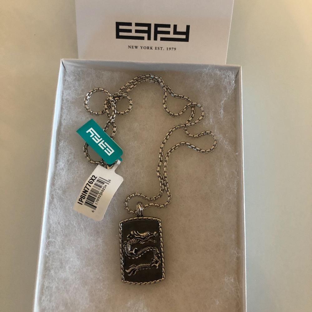 EFFY STERLING SILVER DRAGON DOG TAG NECKLACE